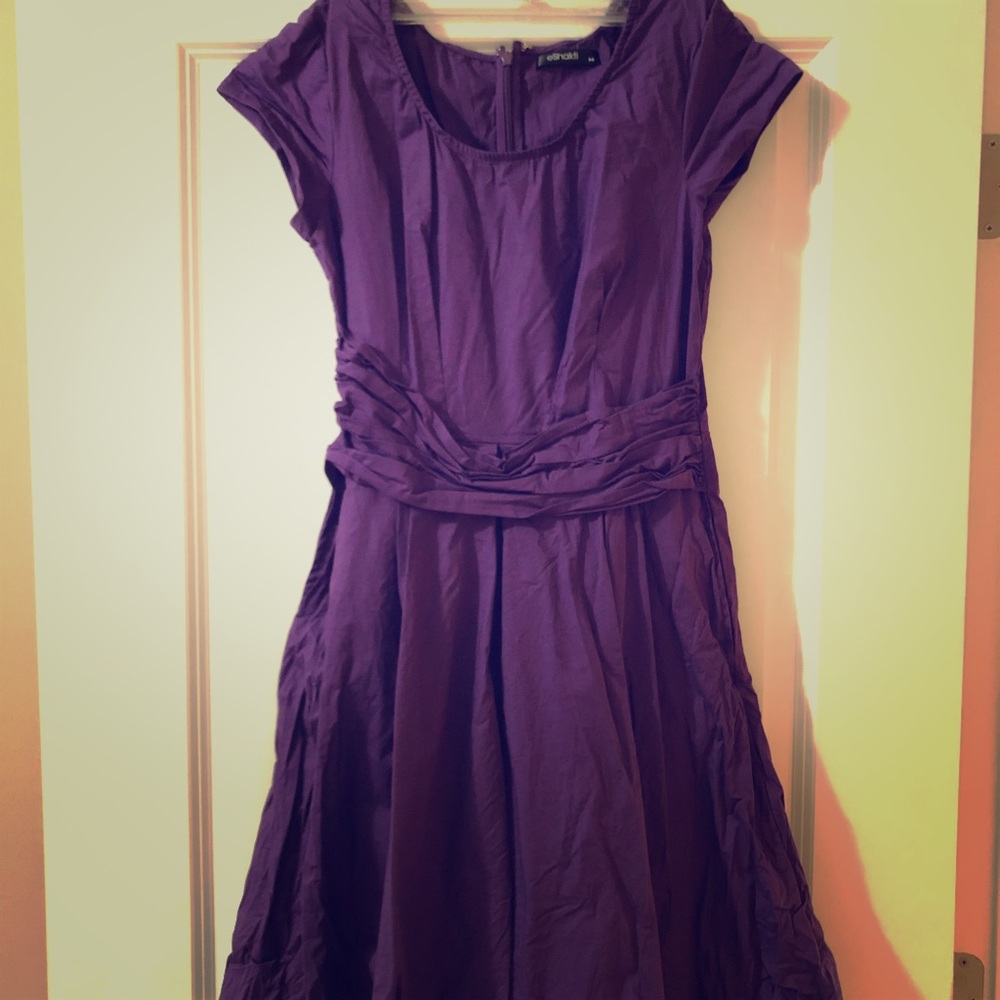 Eshakti Knee Length Dress, rouched waist, pockets